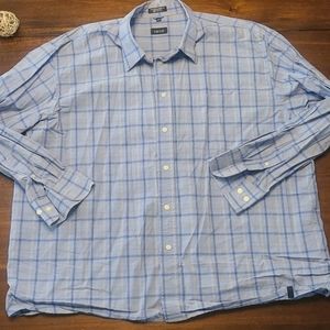 Izod Sueded Poplin 100% Cotton Men's Button Up Dress Shirt XXL Blue Plaid Office
